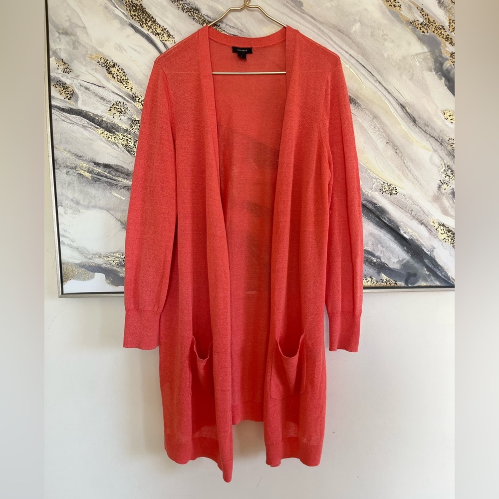 Halogen Women's Bright Coral spring cottage linen Cardigan L